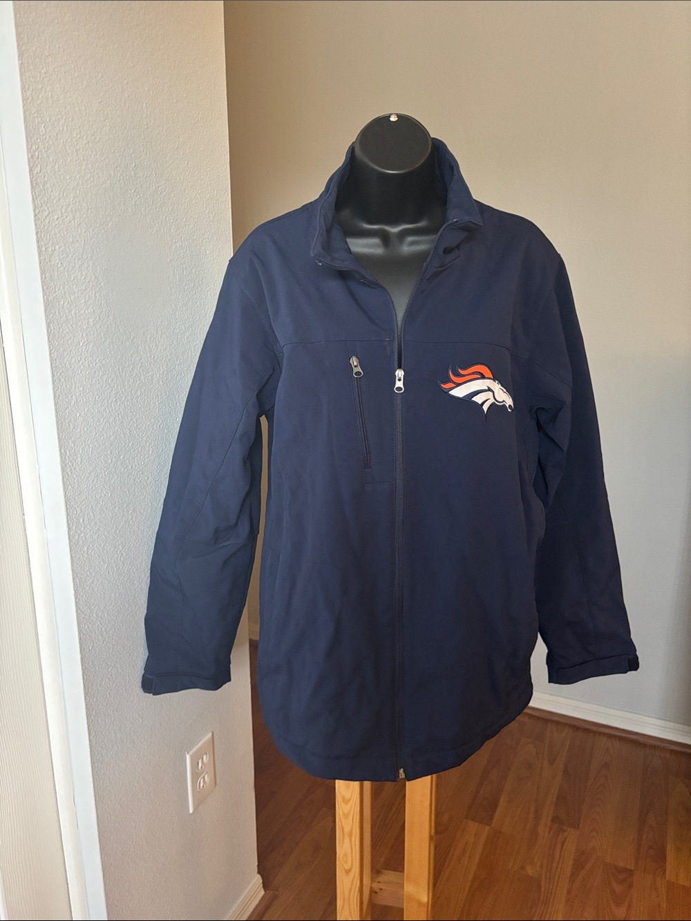NFL Denver Bronco Soft Shell Lined Navy Jacket Sz M